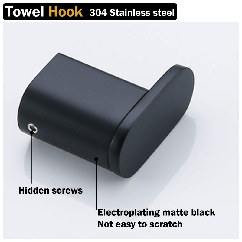 RANDOM Towel Hooks for Bathroom Wall Mounted Hand Towel Holder Matte Black Coat Hooks Heavy Duty Wall Hook for Kitchen Stainless Steel Robe Hook 2 Pack - Image 4
